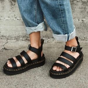 Dr. Martens Black Sandals with Yellow Accents. Size/6.5